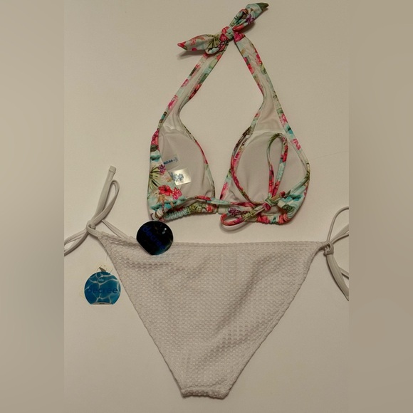 Decree Tropical Floral Bikini Top & White Bikini Bottom women’s  Small - Picture 6 of 10